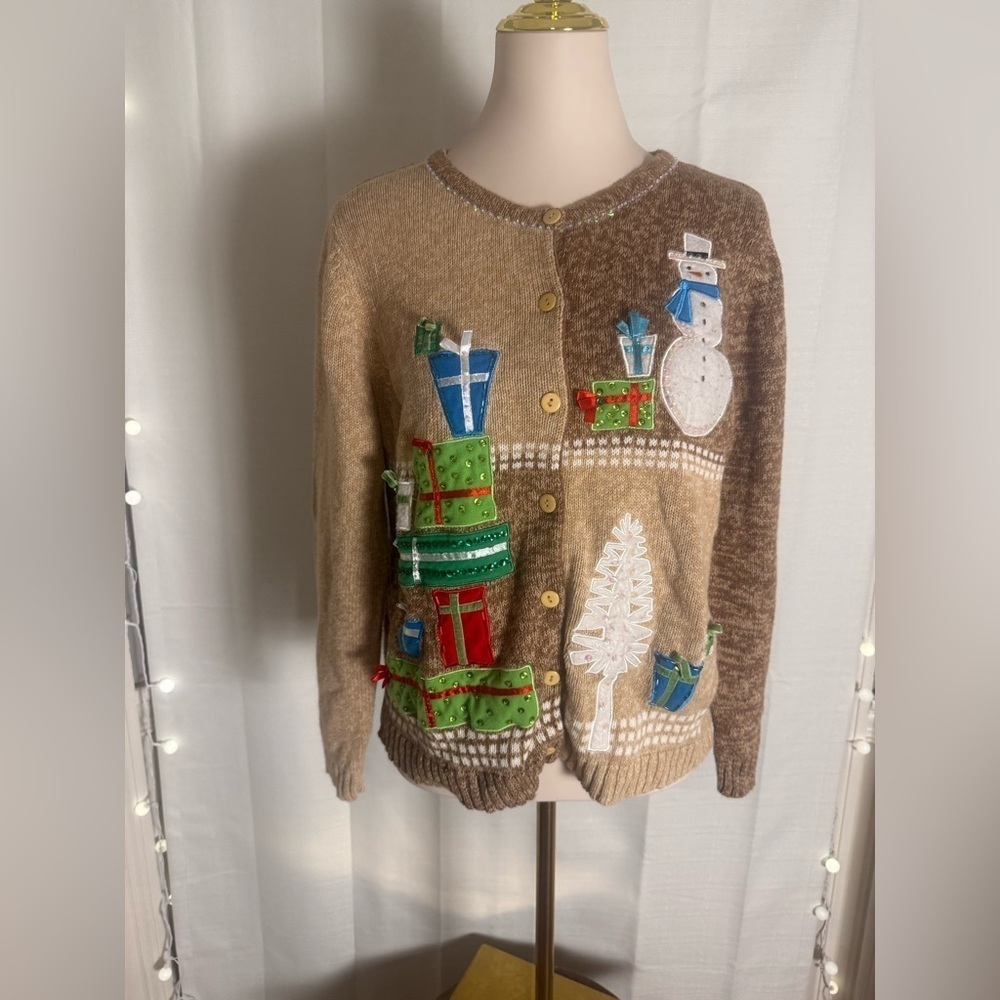 Vintage Tiara International Christmas Cardigan Sweater XL Snowman